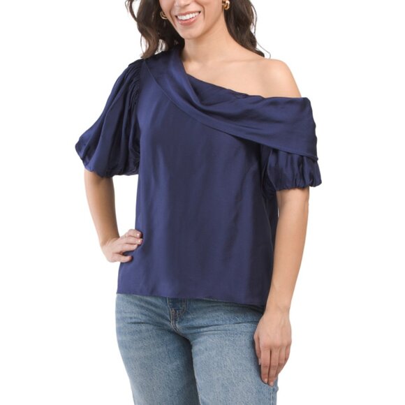 TANYA TAYLOR Maritime Blue Satin Georgia Top - Picture 1 of 2